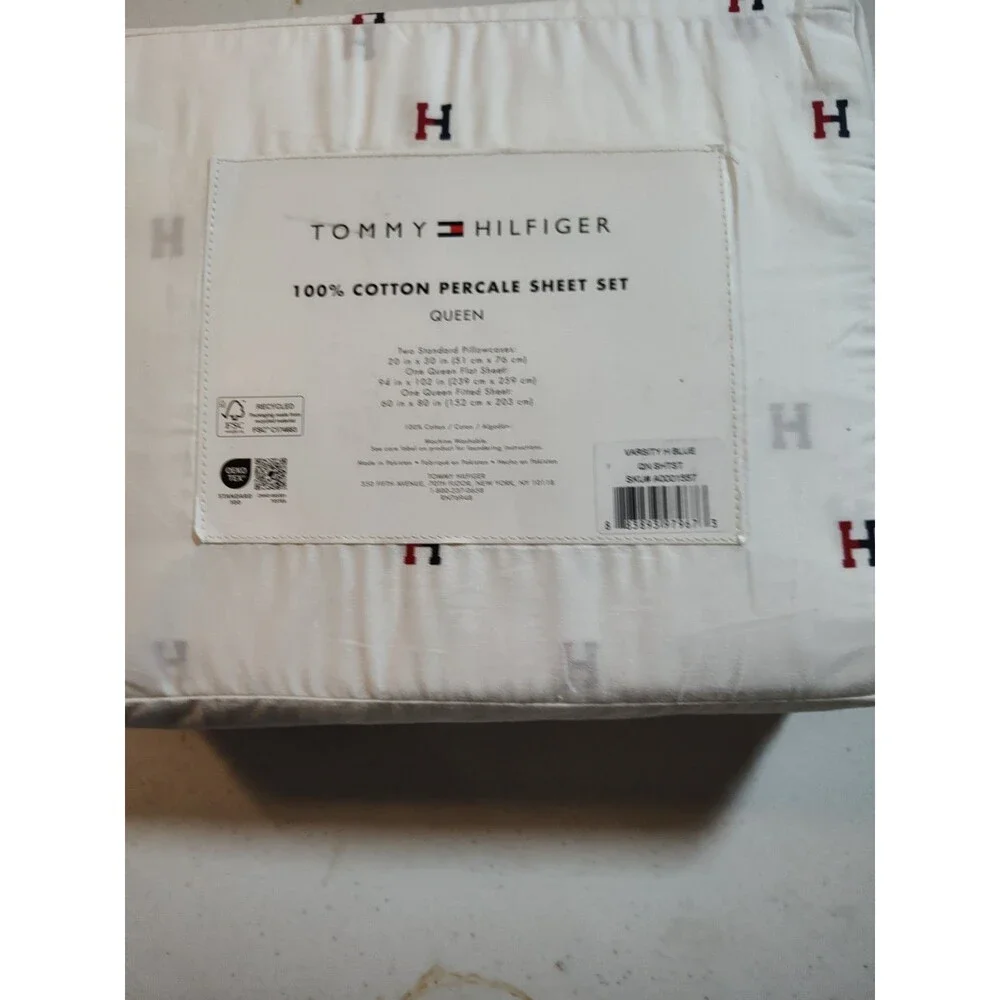 Tommy Hilfiger 100% Cotton Per Kale Sheet Set Size Queen Four Piece